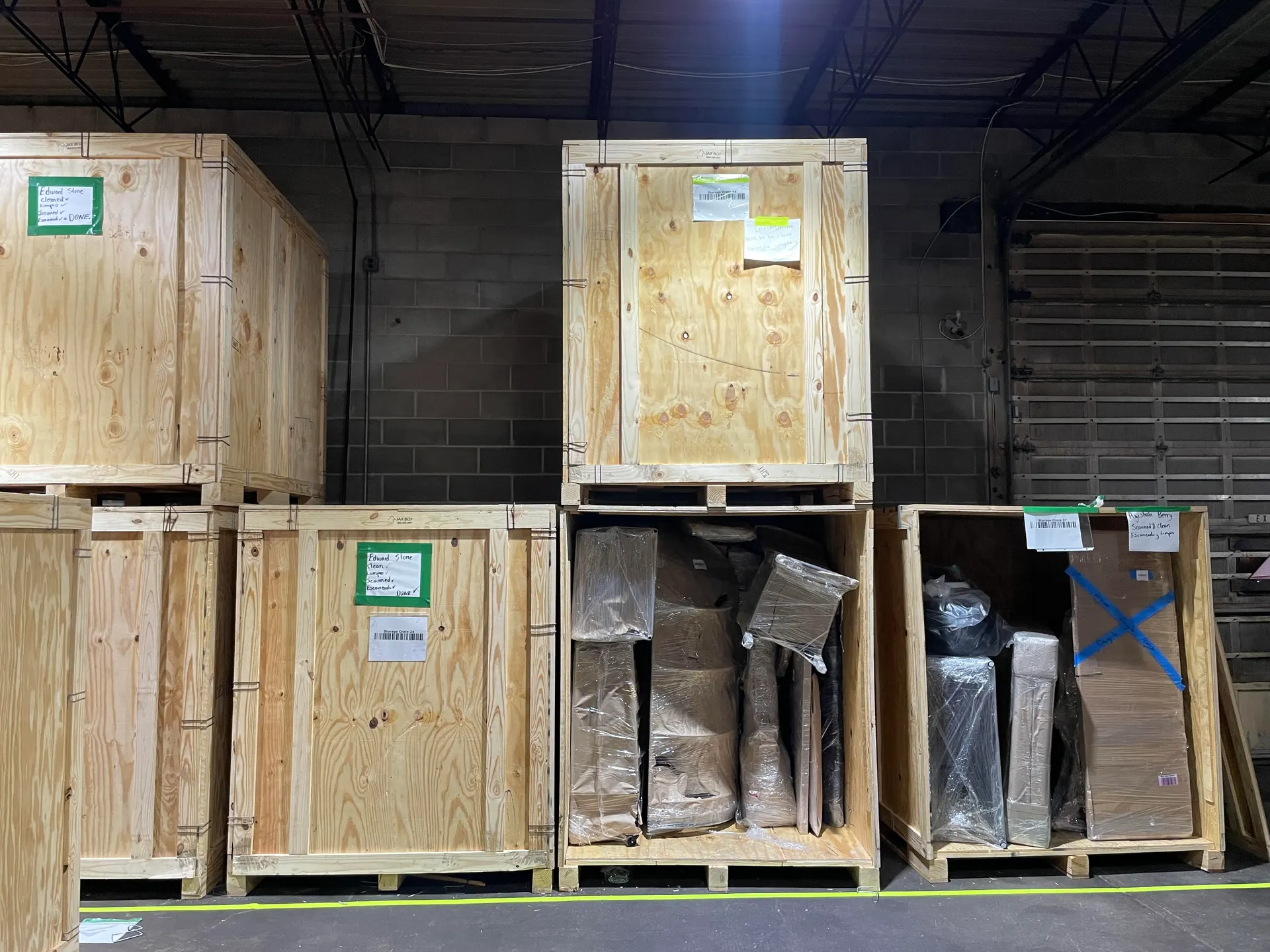 Wooden crating and secure storage vaults for contents restoration pack-out — contents cleaning Philadelphia PA
